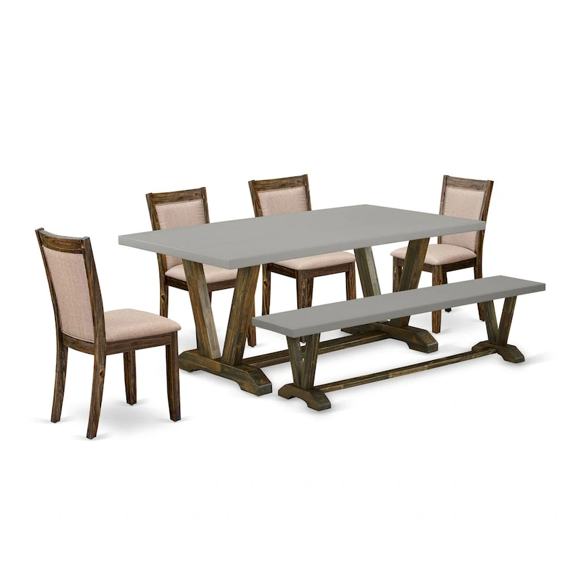 East West Furniture Dining Table Set- a Kitchen Table and Dark Khaki Linen Fabric Chairs, Distressed Jacobean(Pieces Options)