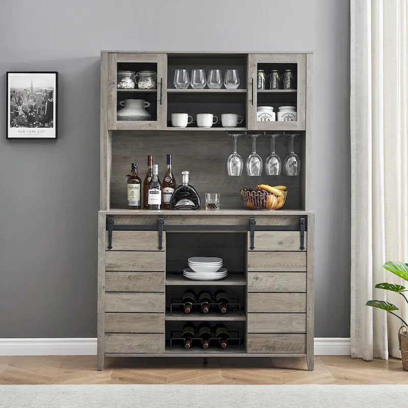 Farmhouse Wine Cabinet Kitchen Buffet with Wine Rack - 15.7D x 47.2W x 69.6H