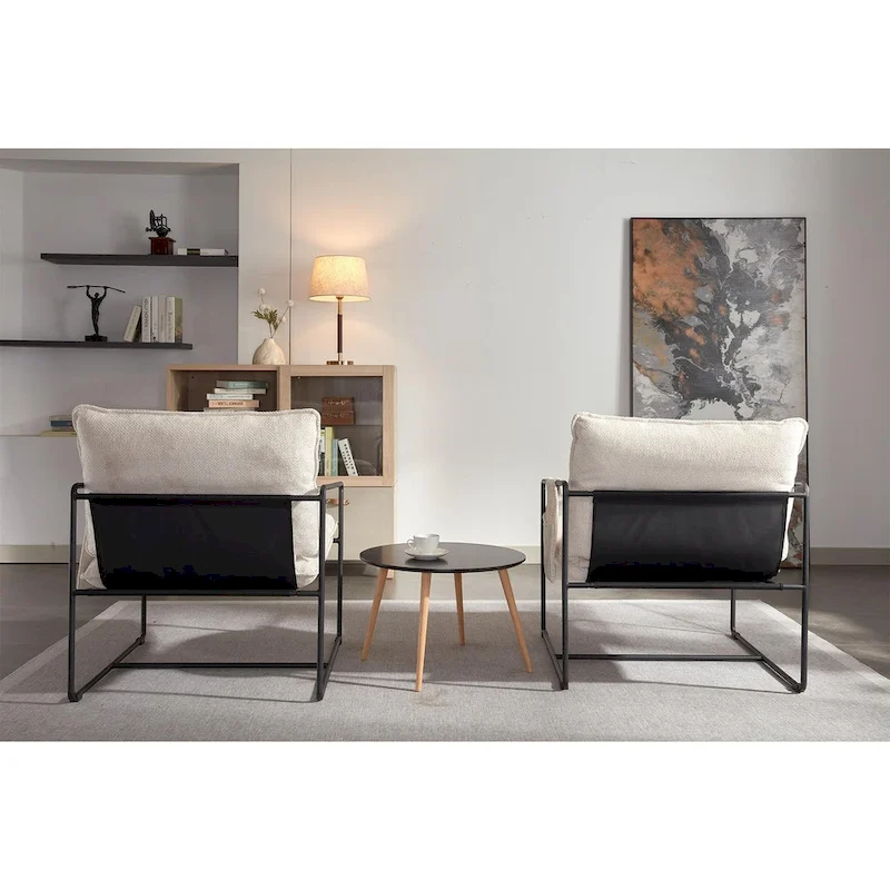 Ouyessir Set of 2 Modern Velvet Accent Chair Linen Sling ArmChair