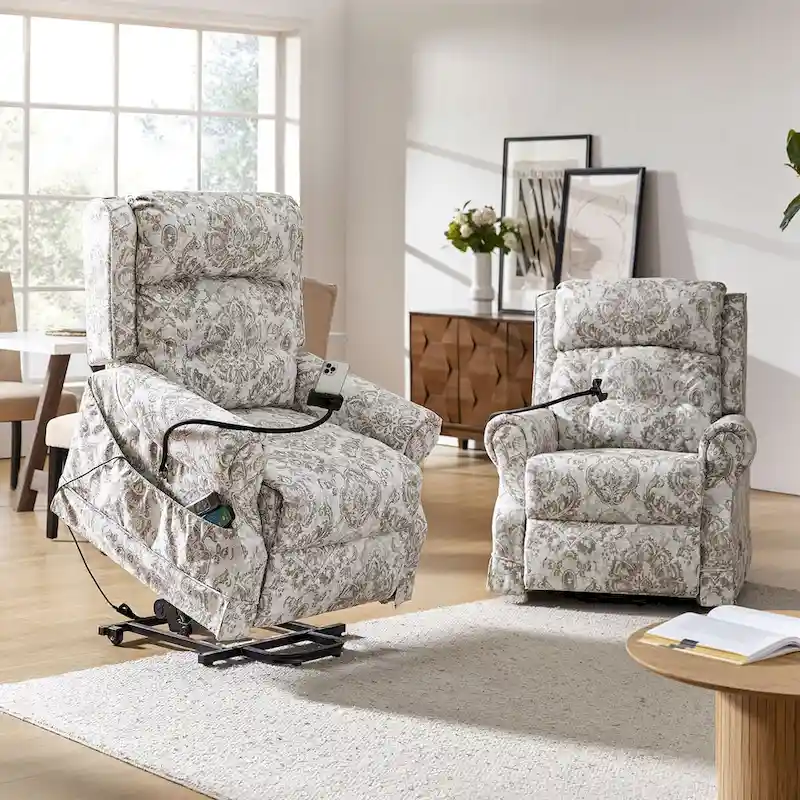 Billy Traditional Lift Assist Power Recliner With Massage Heat And Manual Headrest Set of 2 by HULALA HOME