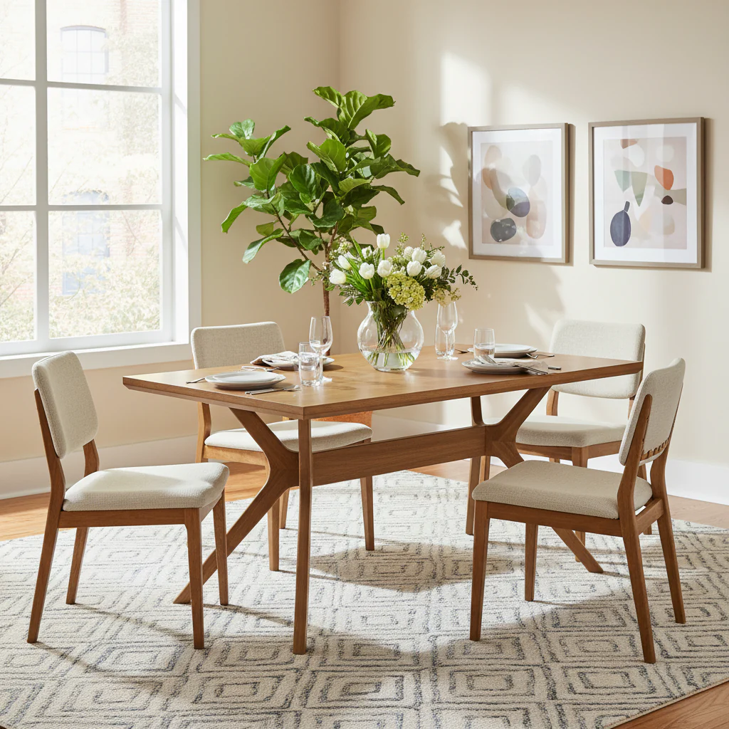 Cross Leg Rectangular Dining Table 72" – Seats 6 – White / Pecan / Walnut / Black