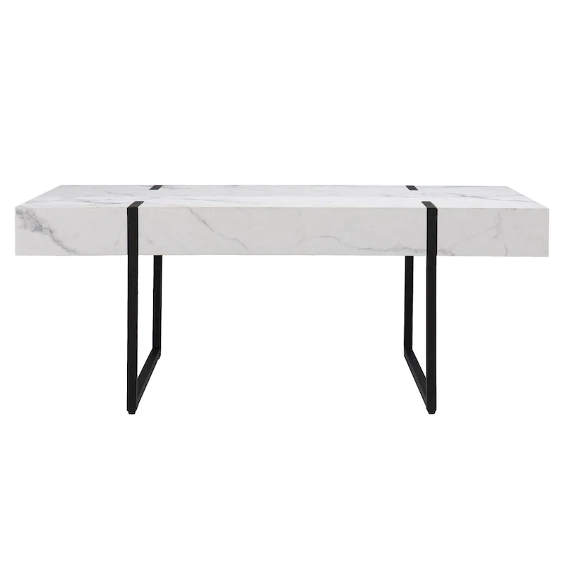HomeRoots 43 White Faux Marble And Metal Rectangular Coffee Table - 43.25