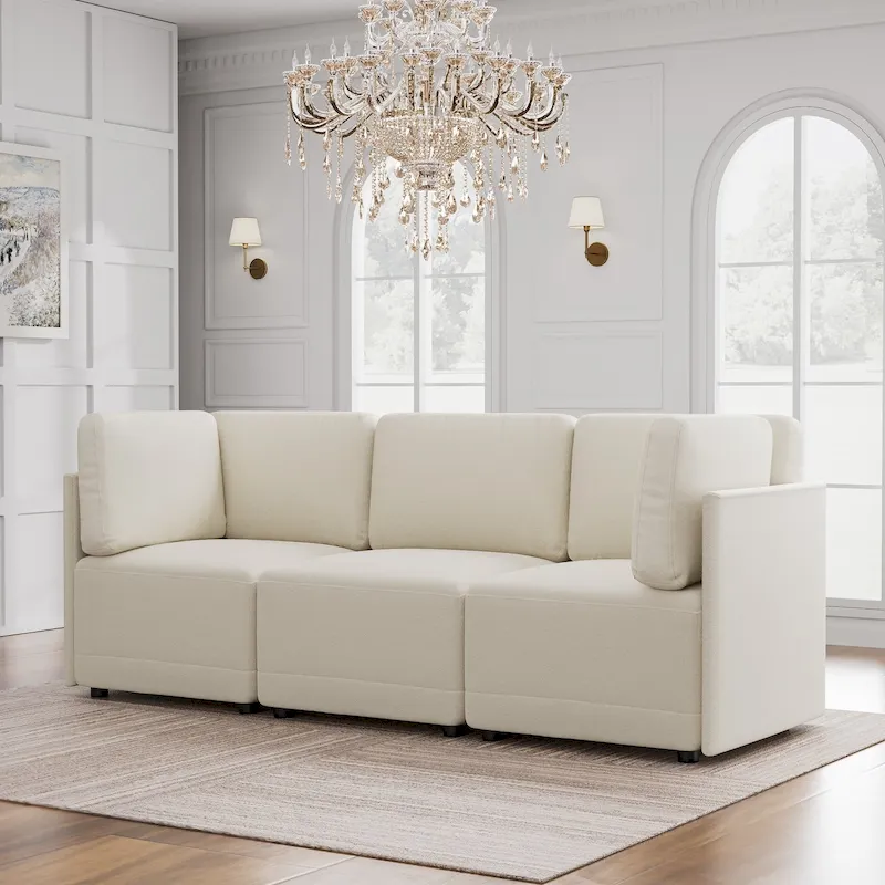 Modern Modular 3 Piece Reversible Sectional Linen Sofa Couch Optional in Free Combination
