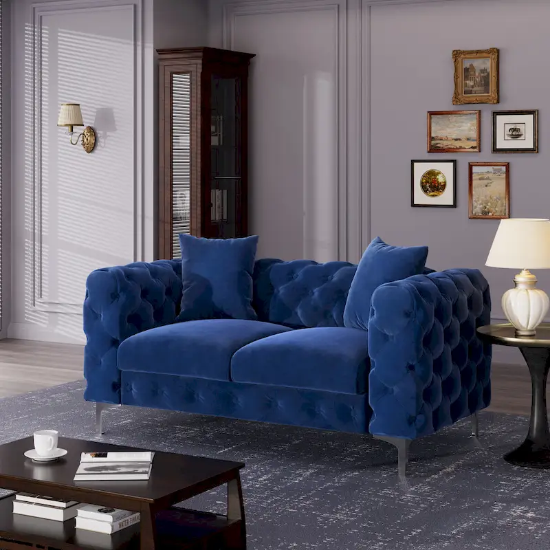 Morden Fort Modern Loveseat Two-Seater Sofa with Dutch Velvet, Solid Wood Frame and Iron Legs