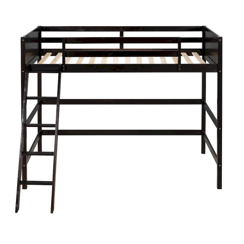 Twin Solid Wood Loft Bed with Ladder & Fence