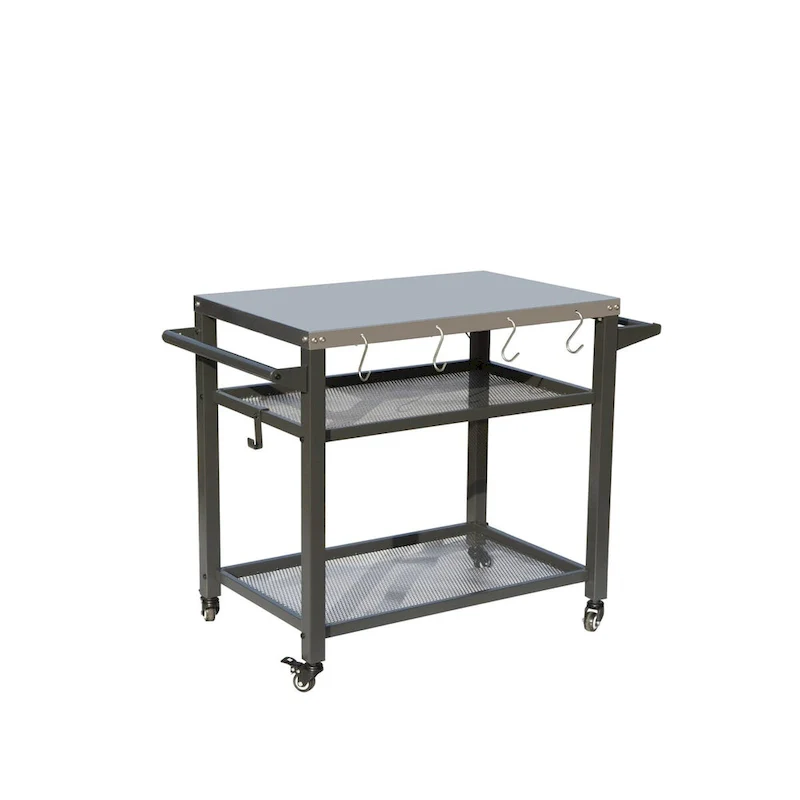 3-Shelf Outdoor Grill Cart with Wheels, Stainless Steel Tabletop