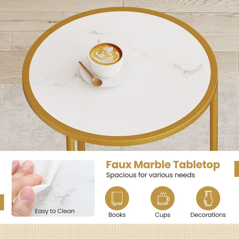 Gymax Round Nesting Side Table Set of 2 Stacking Coffee Tables w/ Faux