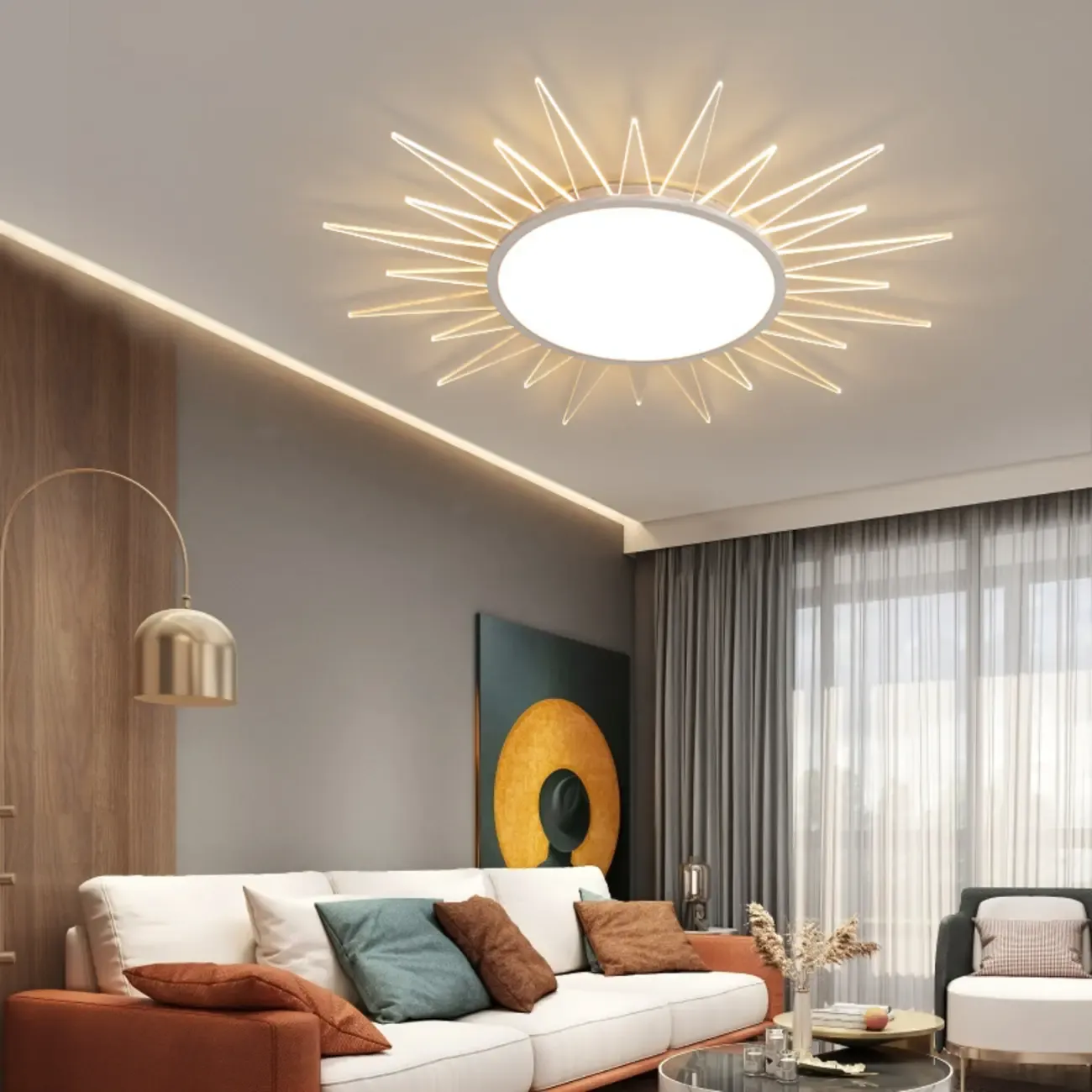 Large Acrylic Round Sunburst LED Flush Mount Ceiling Light