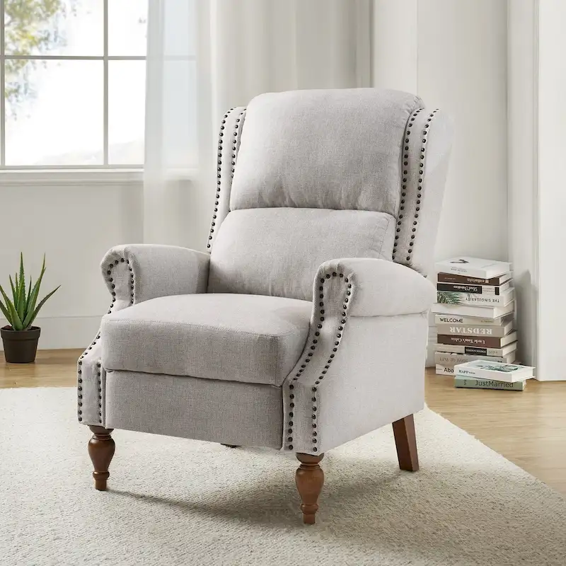 Terri Traditional Roll Arm Manual Recliner with Solid Wood Legs by HULALA HOME