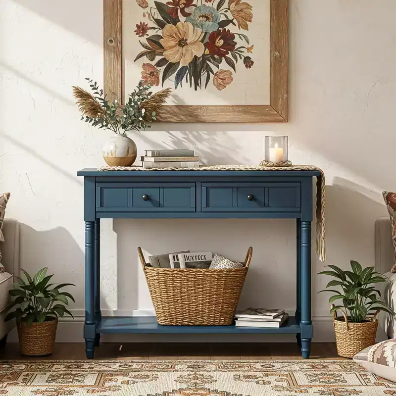 GDFStudio Darren Traditional Entryway Console Table with 2 Drawers and Bottom Shelf
