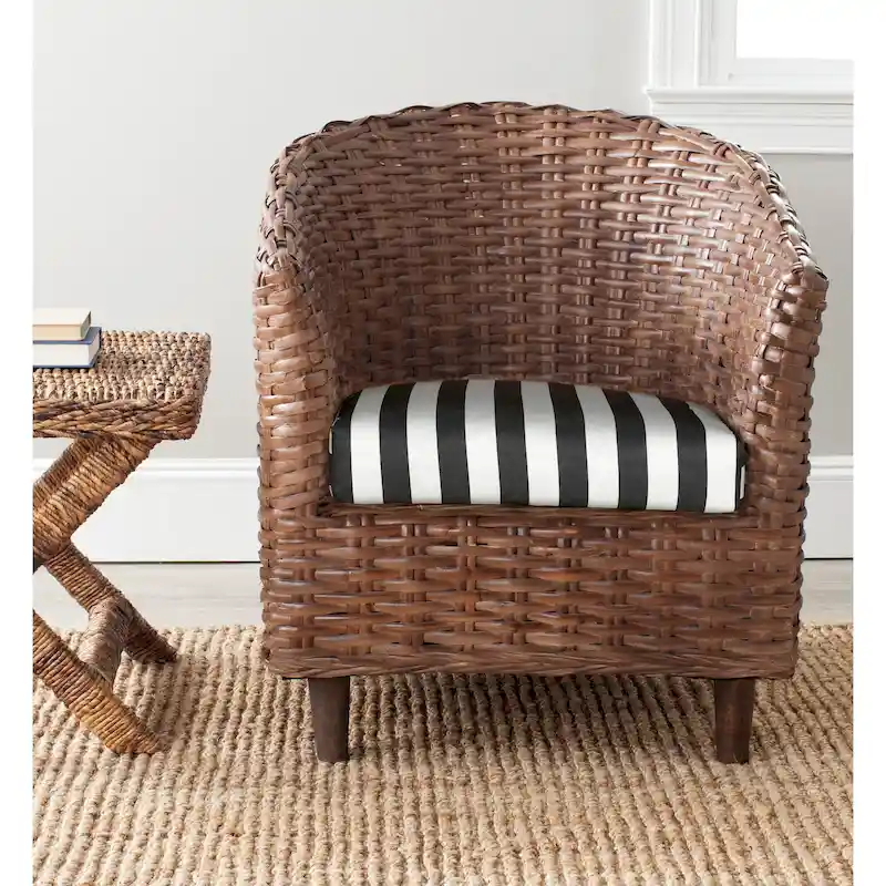 SAFAVIEH Charla Rattan Barrel Chair with Cushion - 29.1 x 27.2 x 32.7 - 29Wx27Dx33H
