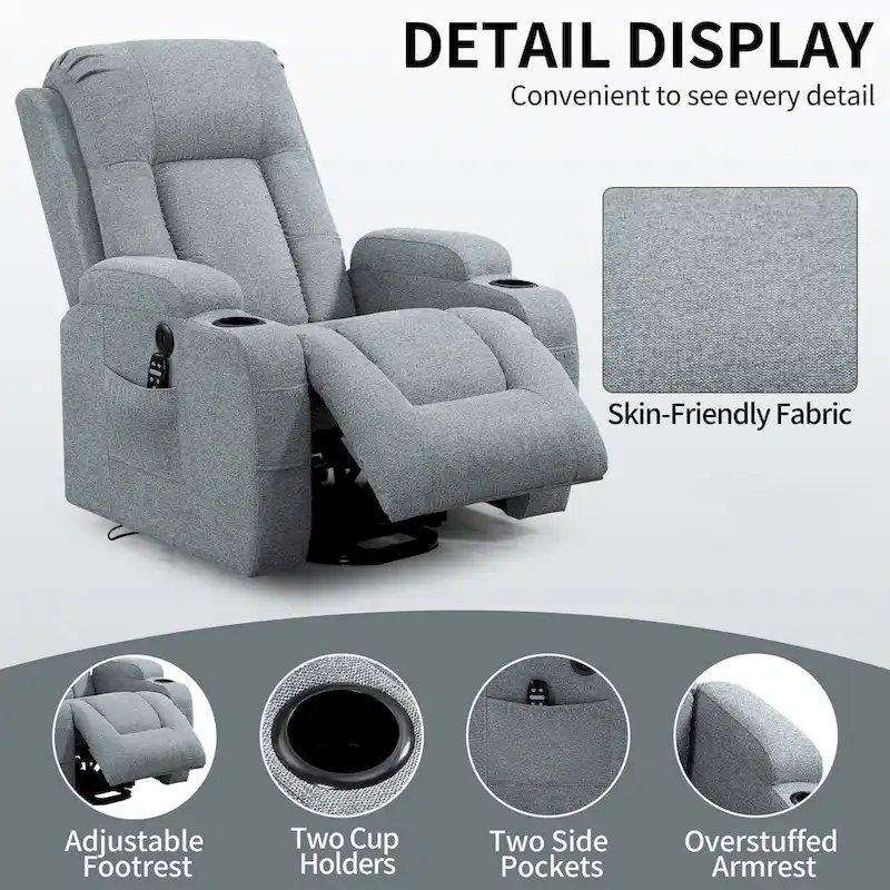 Power Lift Recliner with 8-Point Massage&Lumbar Heating, Cup Holders