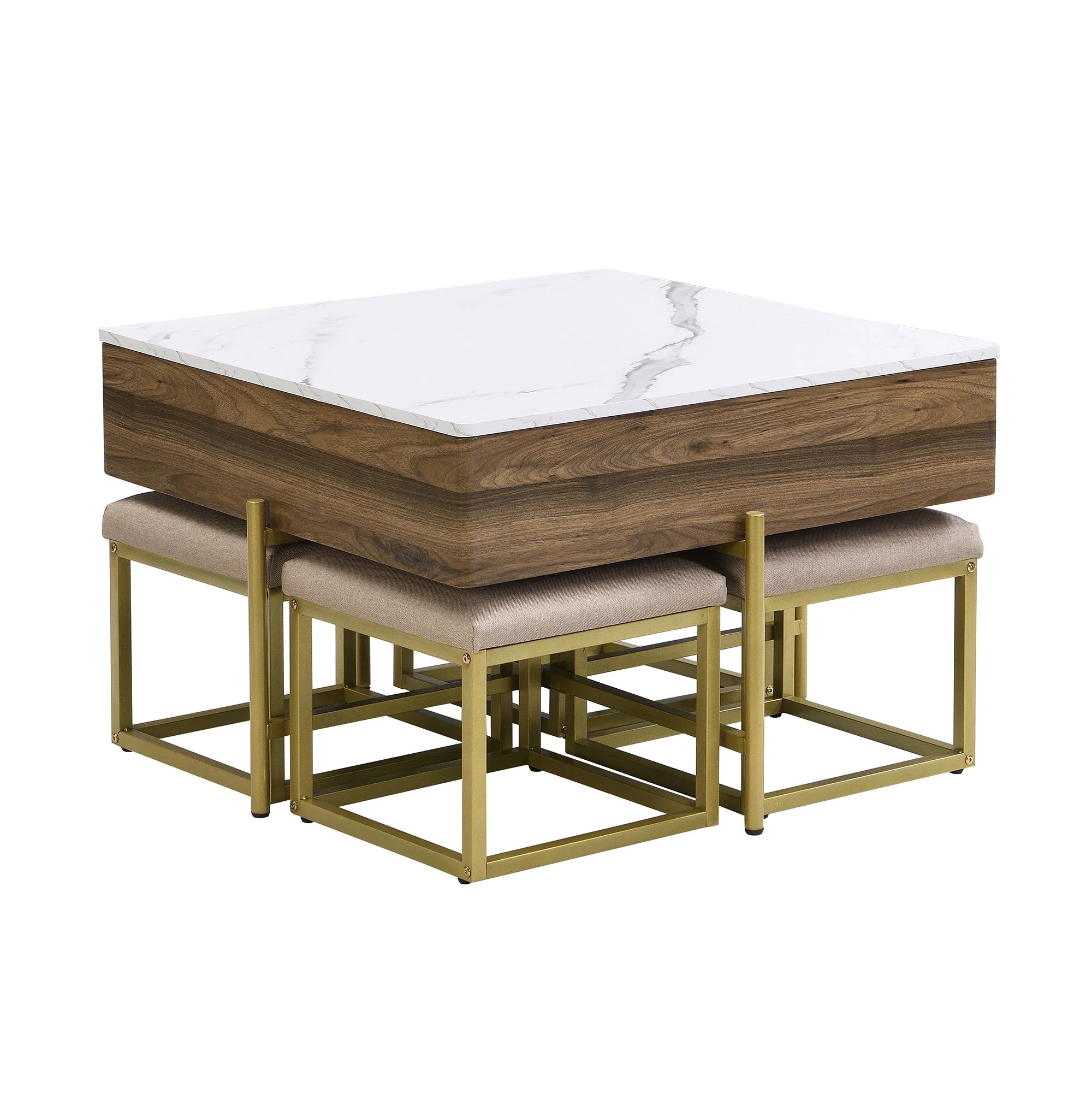 Walker Edison | Modern Square Lift-Top Coffee Table Set with 4 Ottomans