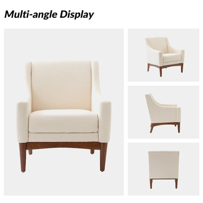 Francis Mid-century Modern Upholstered Armchair with Sloped Arms and Solid Wood Legs by HULALA HOME