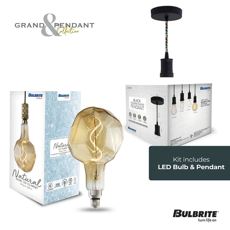 Bulbrite LED Grand Bulb and Pendant Kit of (1) 4 Watt Antique Glass 12  Jewel Shaped Bulb