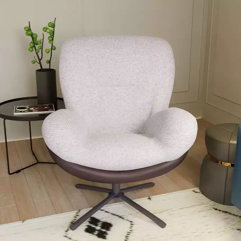 Cream Upholstered Swivel Accent Chair, 1-Seat