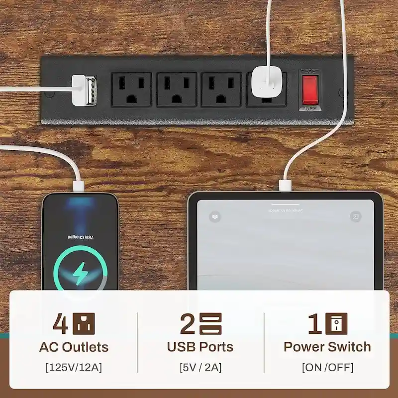 L Shaped Computer Desk Gaming Desk Keyboard Tray Power Outlets & LED
