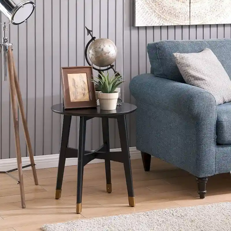 Round Midcentury Modern Wood Side Table