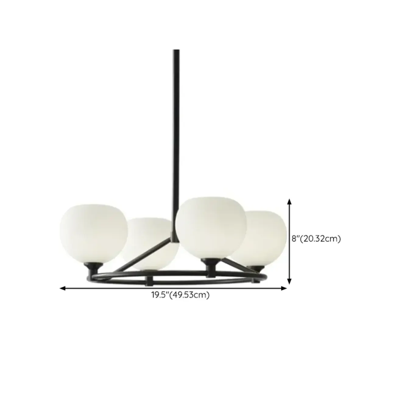 Minimalist White Glass Globe Black Metal Chandelier