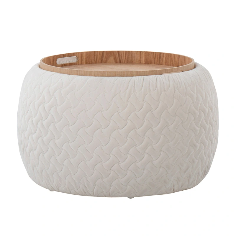 Carson Carrington Astrid Pouf with Natural Wood Tray Top
