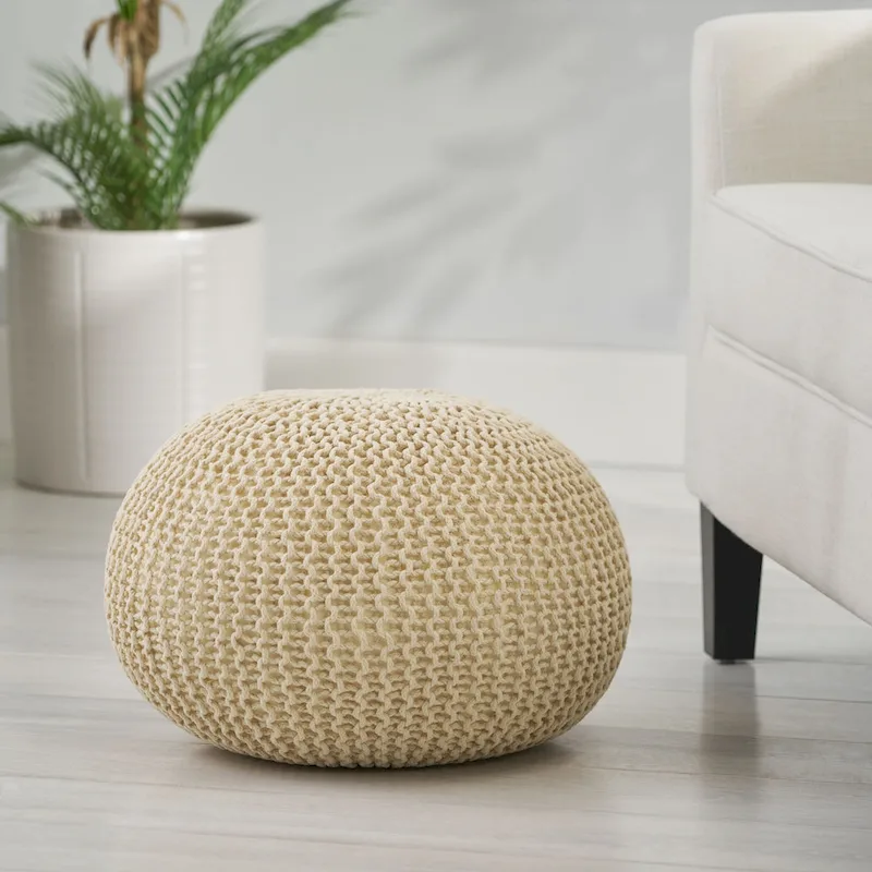 Abena Knitted Cotton Pouf by Christopher Knight Home