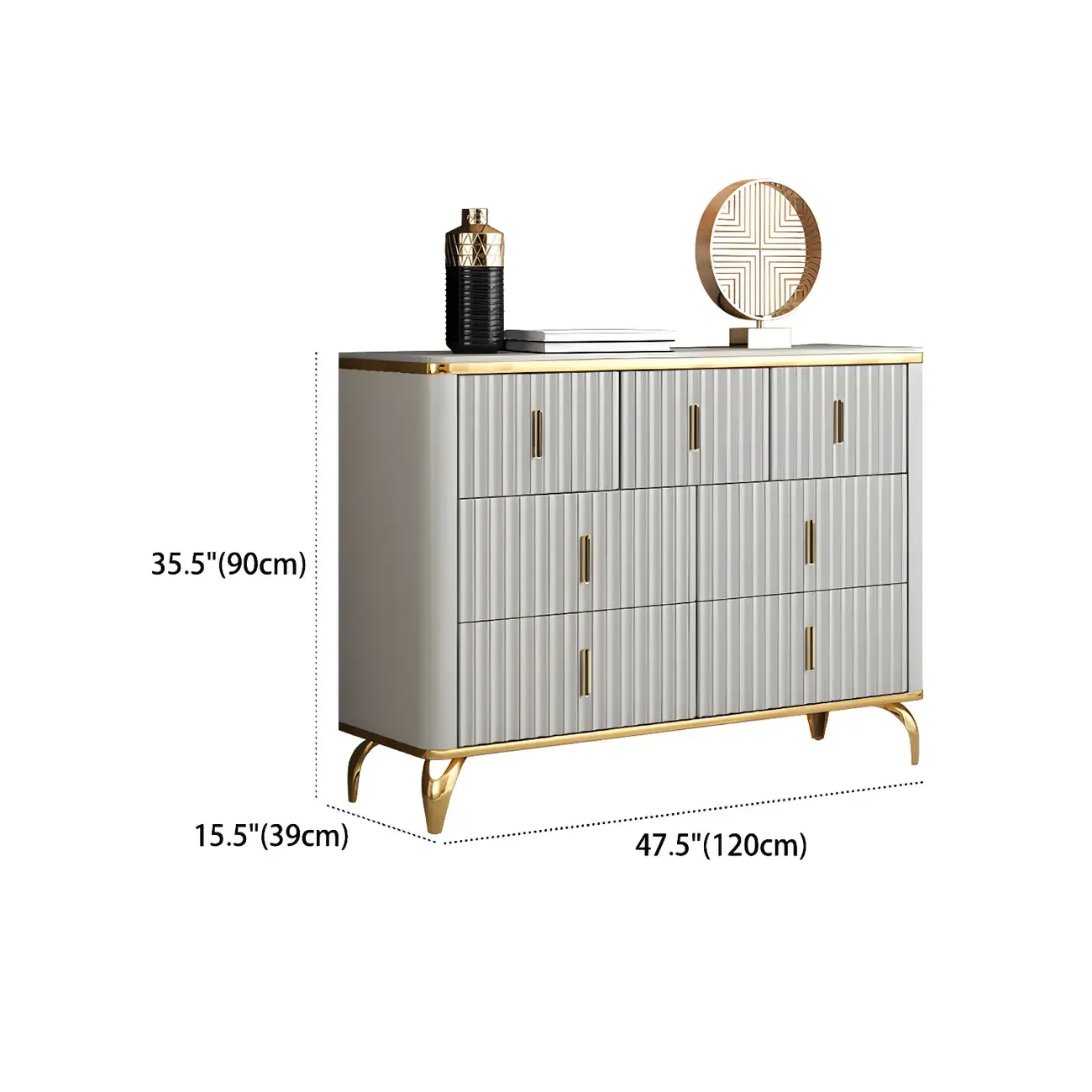 Elegant Gray Wooden Dressers & Chests with Gold Handles