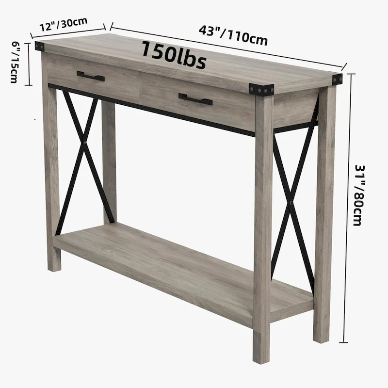 Industrial Console Table with Drawers