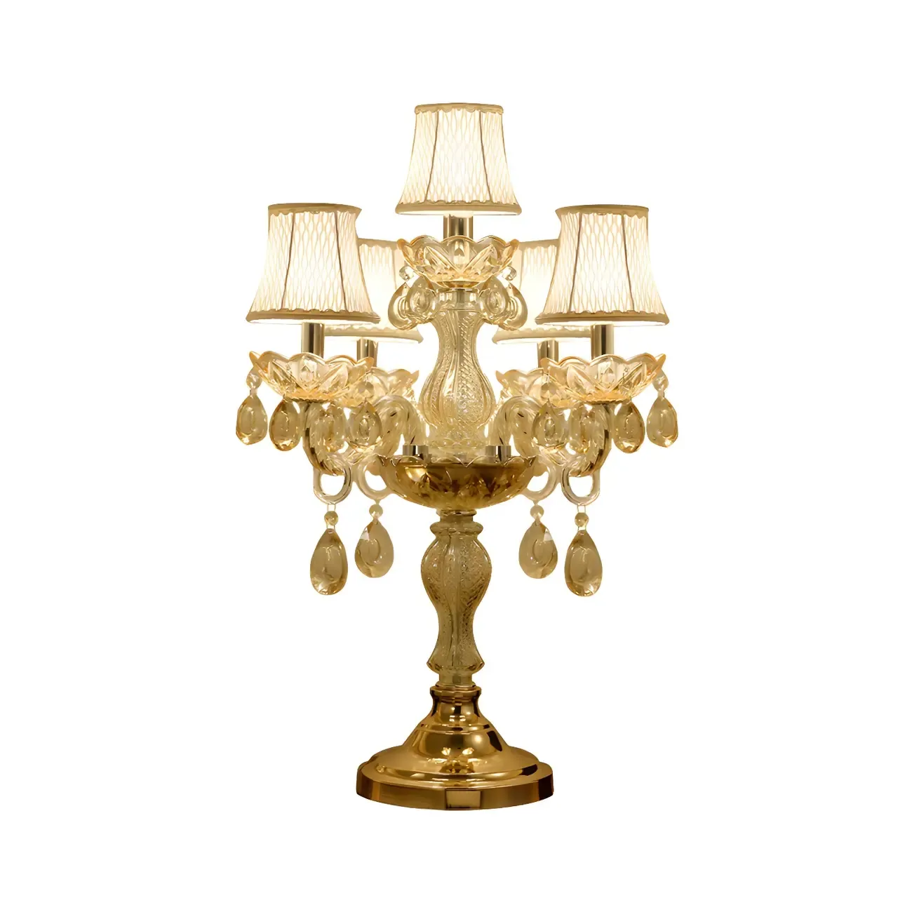 Luxury Gold Multi-Light Crystal Candelabra Table Lamp