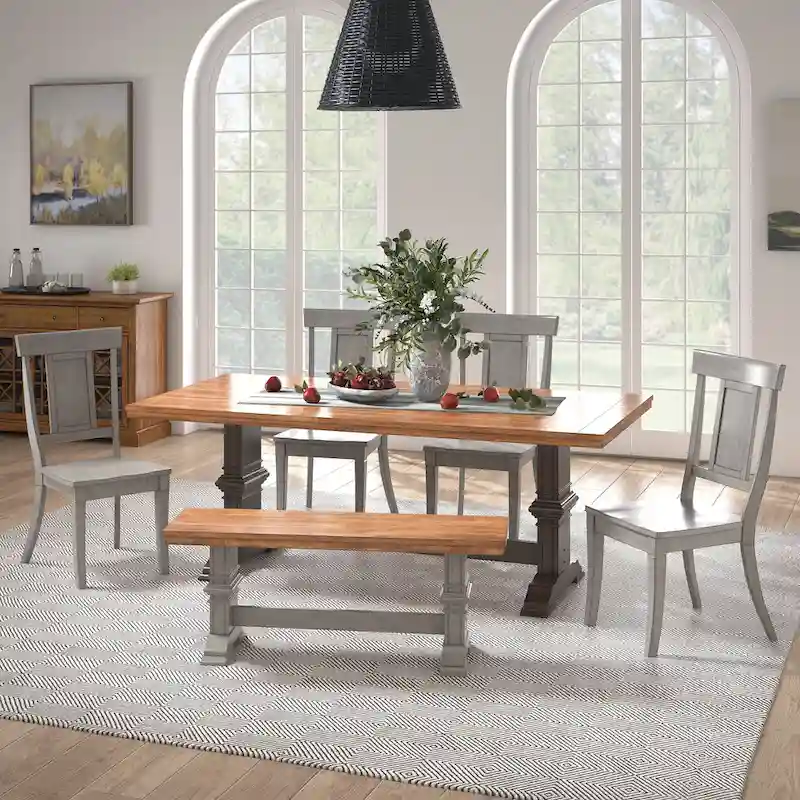 Ronda 78.7 Rectangular Solid Wood Top Dining Set with Panel Back Chairs
