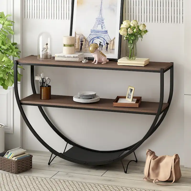 Merax Rustic Industrial Design Demilune Shape Console Table