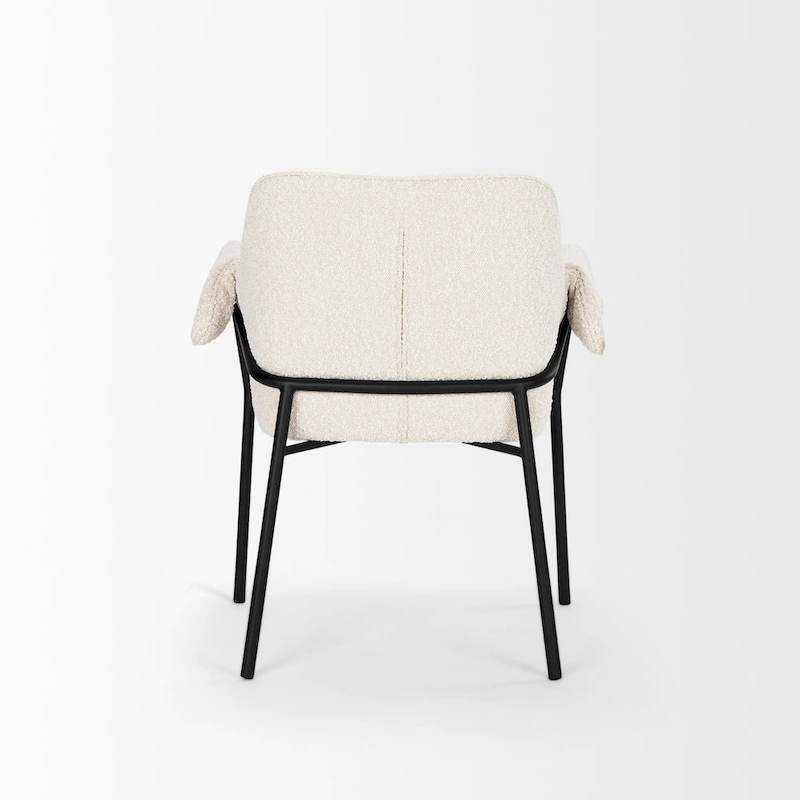 Brently Dining Chair w/ Cream Boucle Fabric & Matte Black Metal Legs