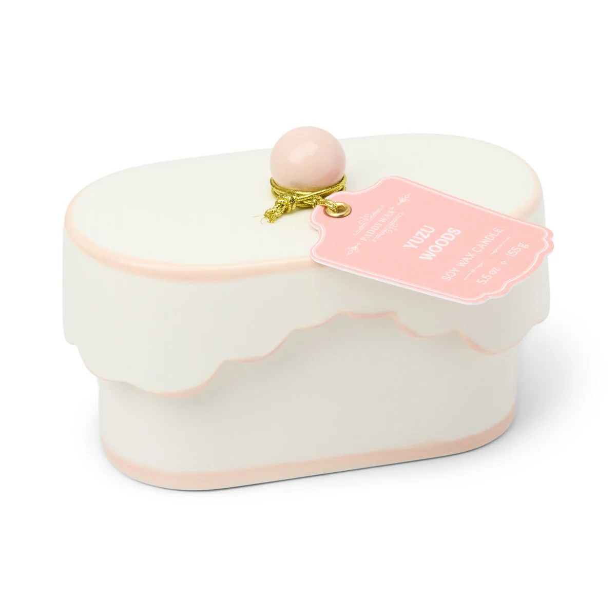 Designworks Cherie 5.5oz Porcelain Ceramic Dish W/ Pink Accents & Lid; Hangtag & Warning Label - Yuzu Woods