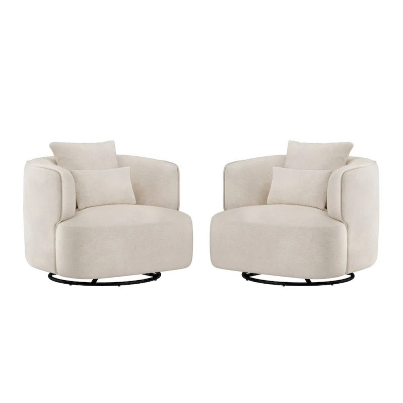 LUE BONA 2 Set Swivel Accent Armchair Fabric Blend, Modern Barrel Living Room Sofa Chair - 32.7 W x 32.7 D x 26.8 H