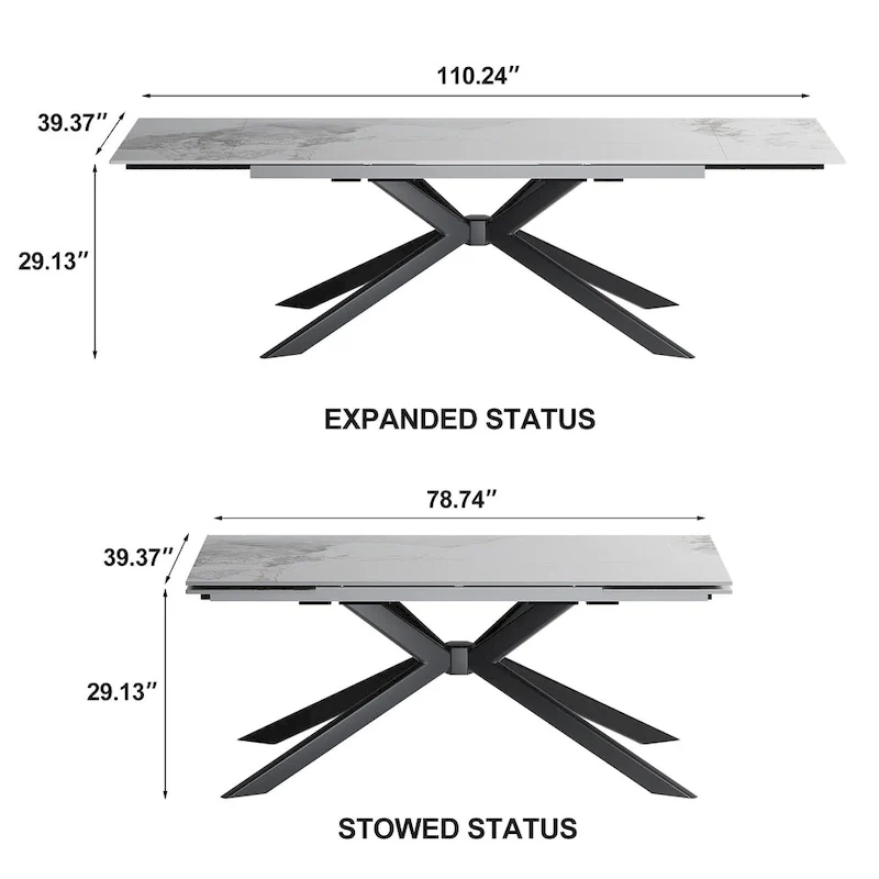 110.24 Extendable Rectangular Sintered Stone Dining Table - 78.74 to 110.24