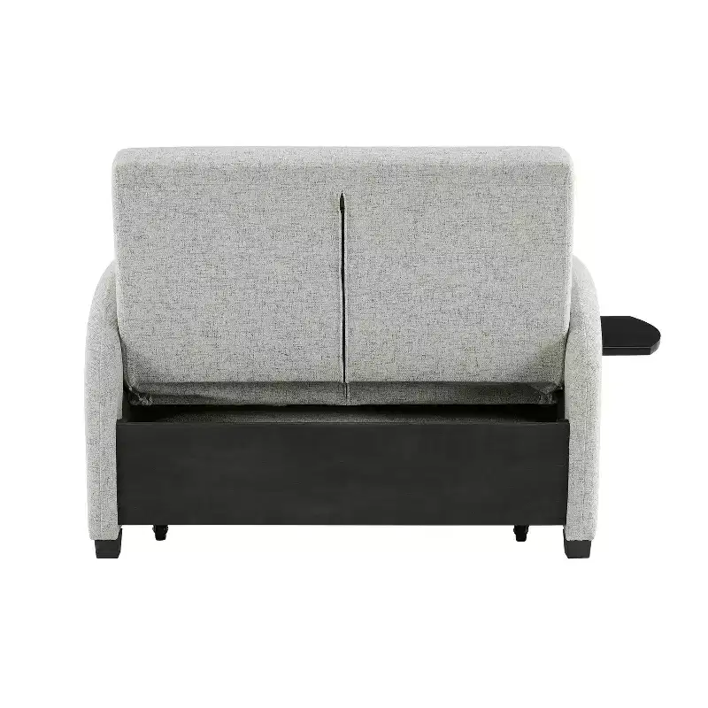 Twin Woven Polyester Fabric Black Wood Frame and Tray Table Convertible Bed Gray: Multifunctional Design, Easy Mobility