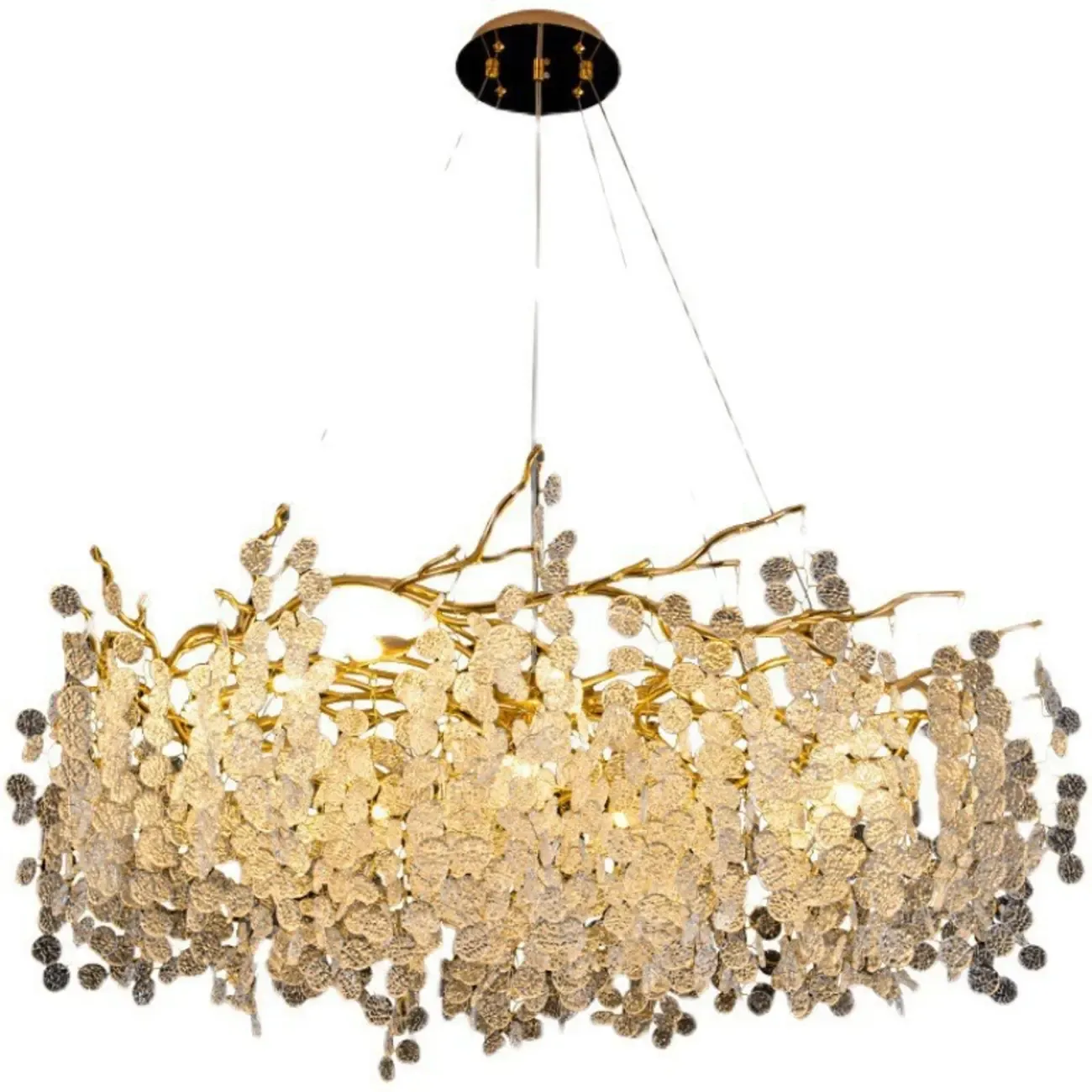 Elegant Golden Branch Glass Pendant Chandelier