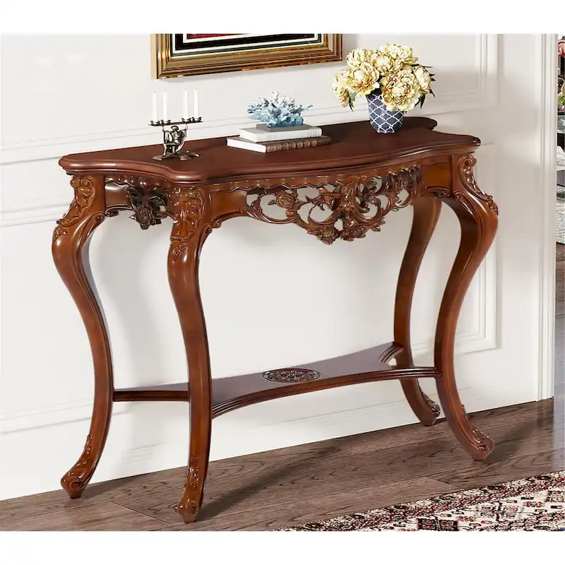 Classic Carving Two-Tier Console Table for Entryway Living Room