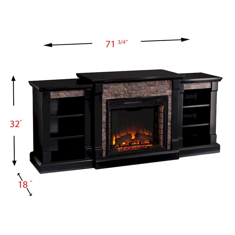 Hay River Black Electric Fireplace with Bookcases