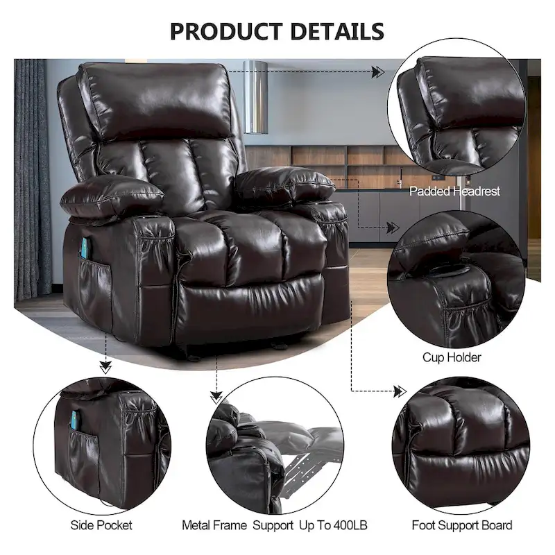 Faux leather Massage Recliner Chair, Rocker Recliner, Heat Function