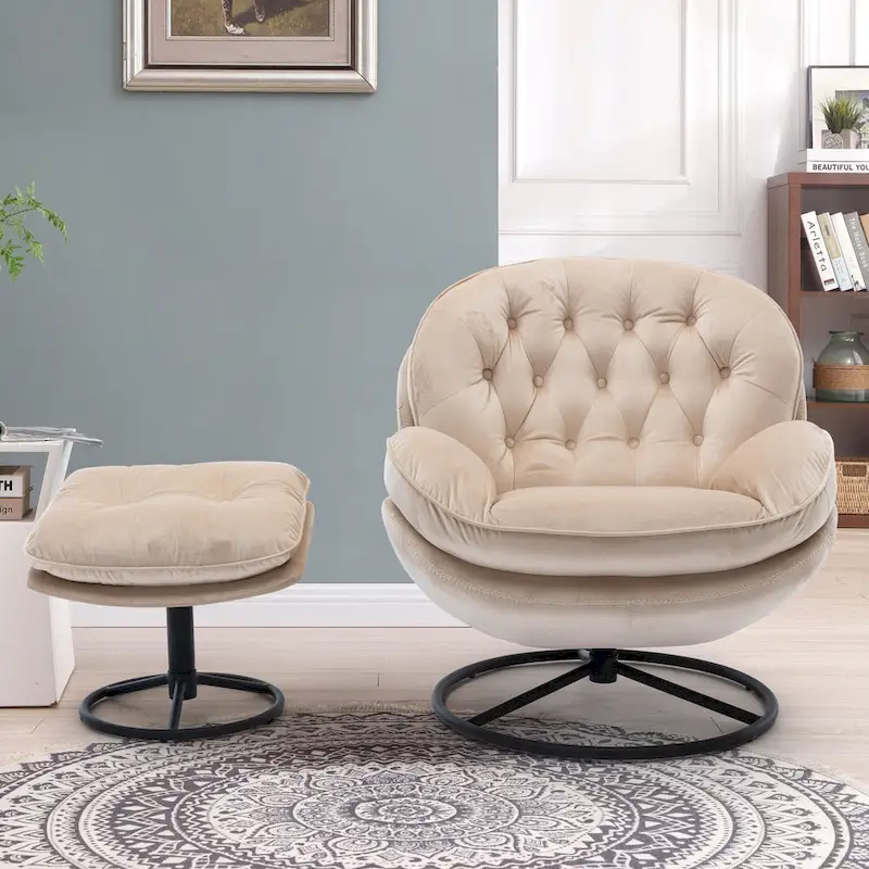 Beige Modern 31.7 Swivel Accent Chair with Ottoman