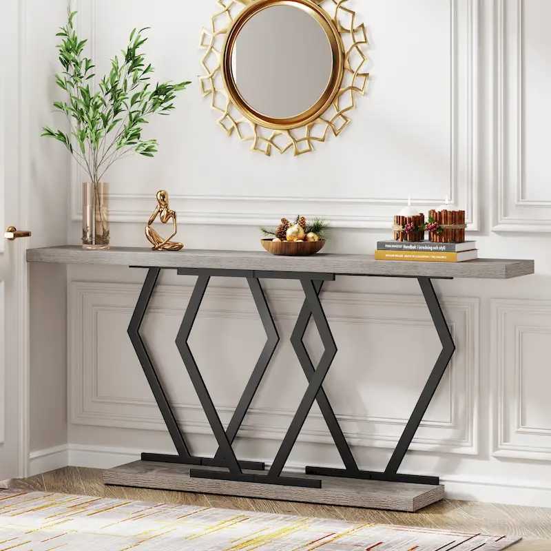 White Faux Marble Console Table 70.9