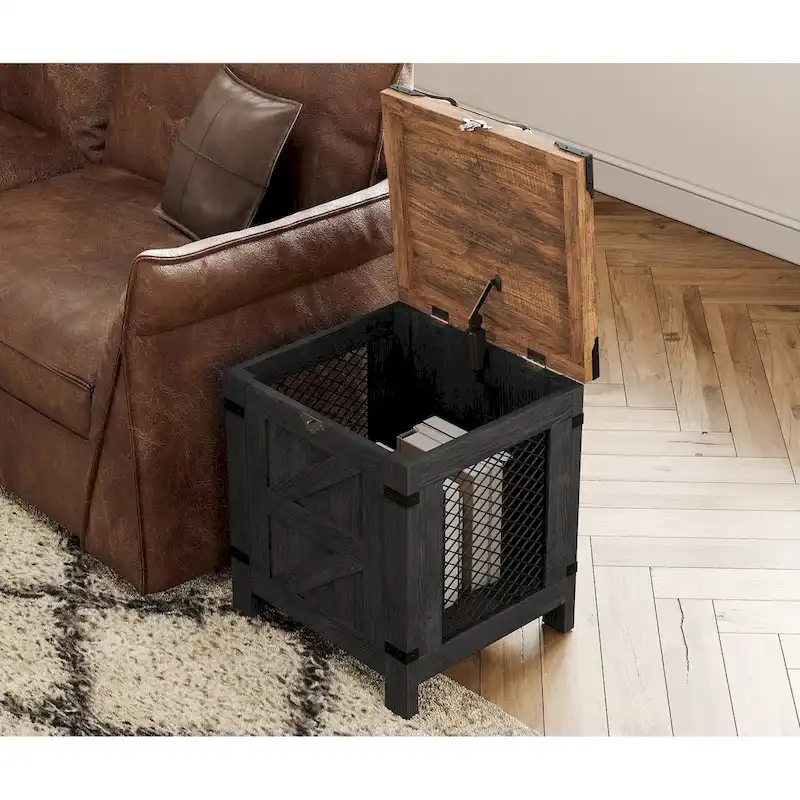 WAMPAT Lift Top End Table,Nightstand with Rustic Lock