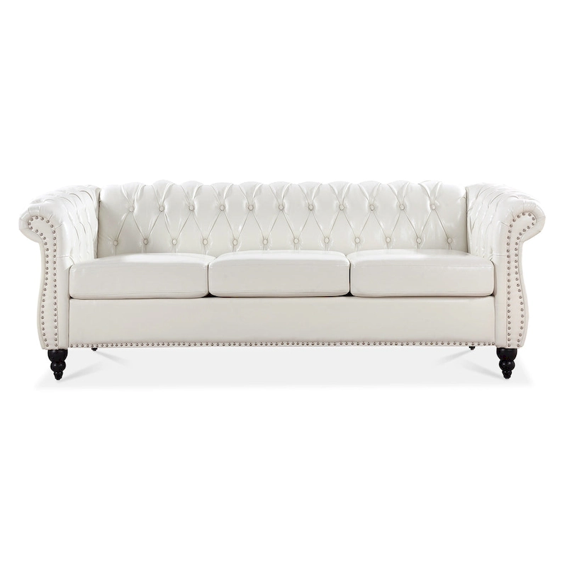 Upholstered Rolled Arm Chesterfield 3-Seater Sofa