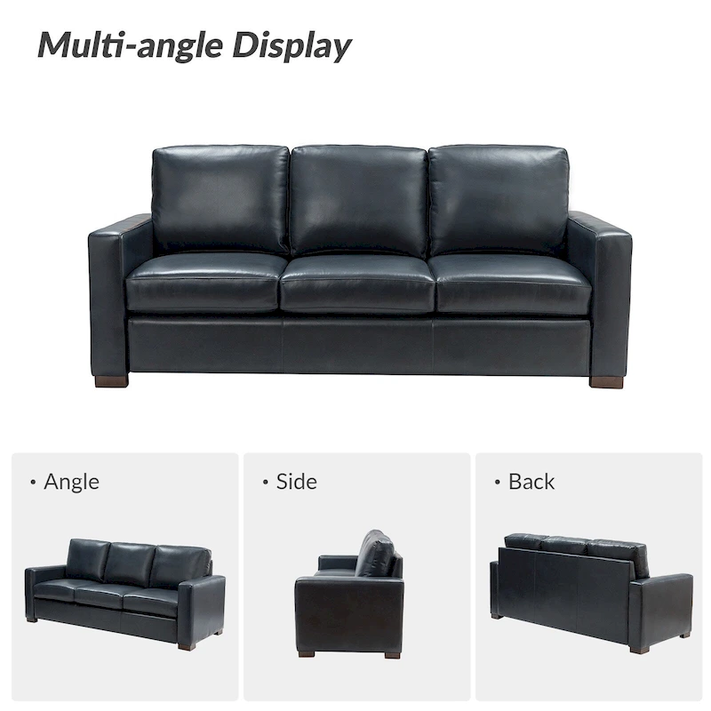 Ernando 83.46 Wide Genuine Leather Sofa with Squared Arms and Pillows