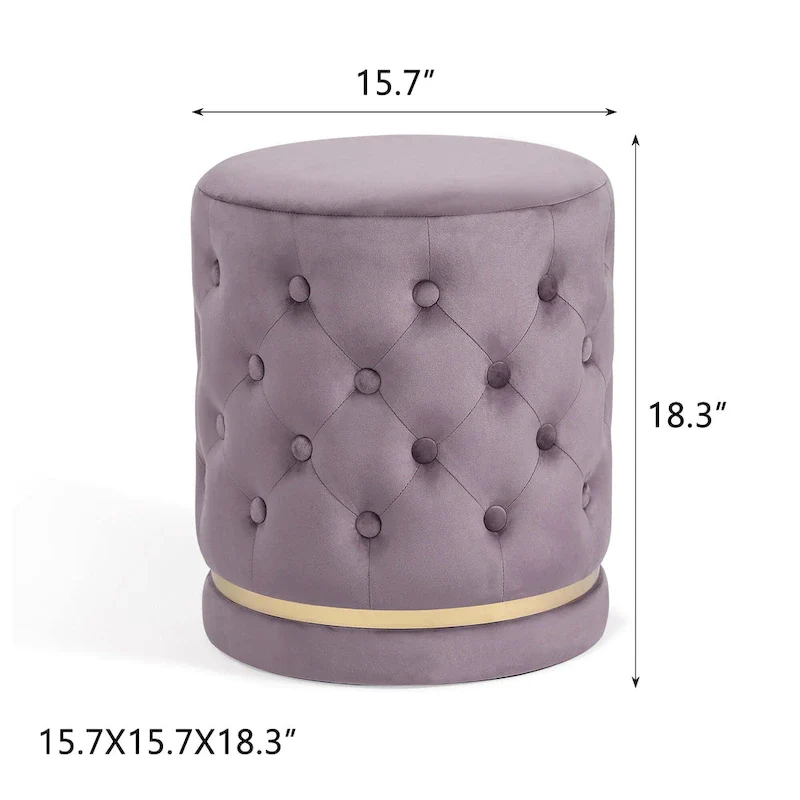 Adeco 18.3 Height Button Tufted Upholstered Round Ottoman