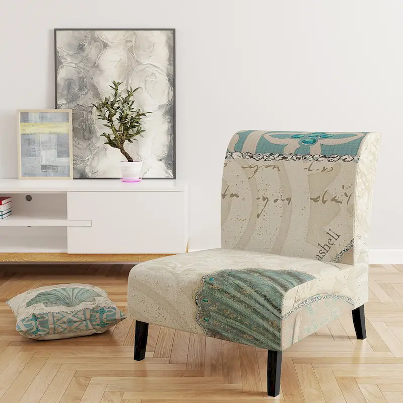 Designart Seastar And Blue Sea Shell II Upholstered Nautical & Coastal Accent Chair - Arm Chair