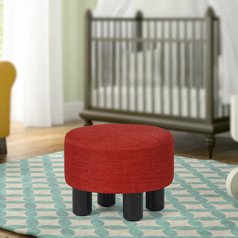 Round Ottoman Velvet Footrest Stool Modern Padded Seat Footstool