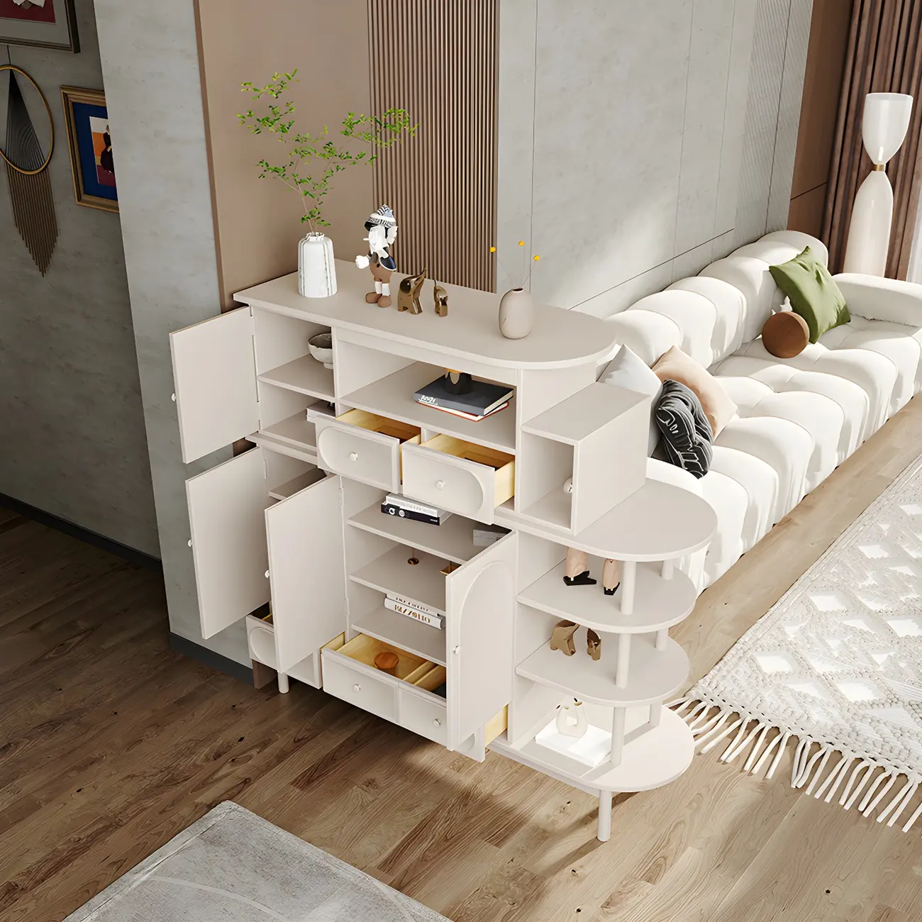 Modern White Wooden Multi-functional Utility Living Room Cabinet