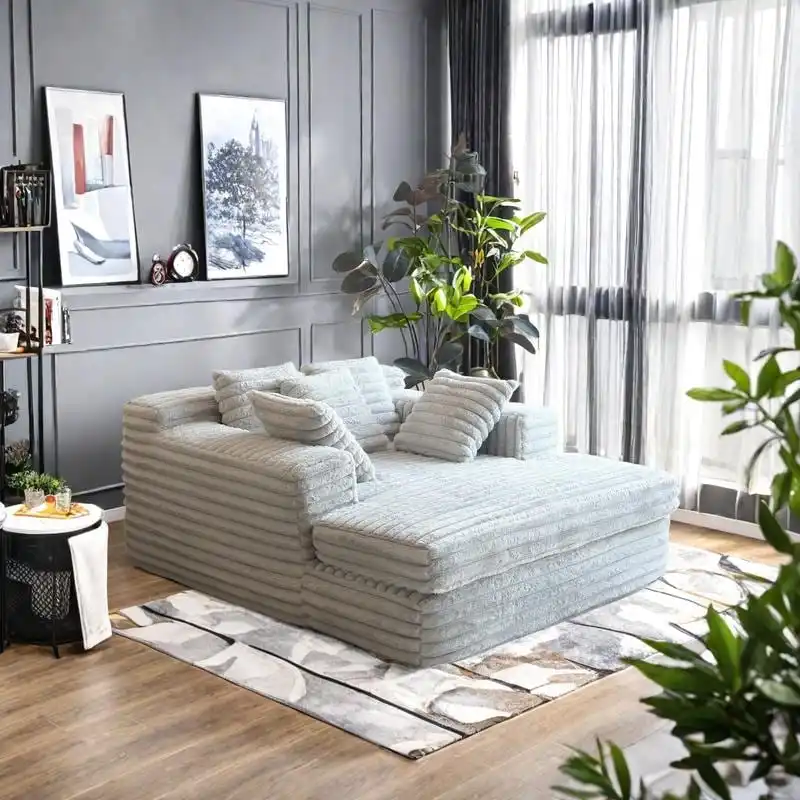 Corduroy Chaise Lounge with Convertible Sofa Bed Design & 2 Throw Pillows - Plush Armchair