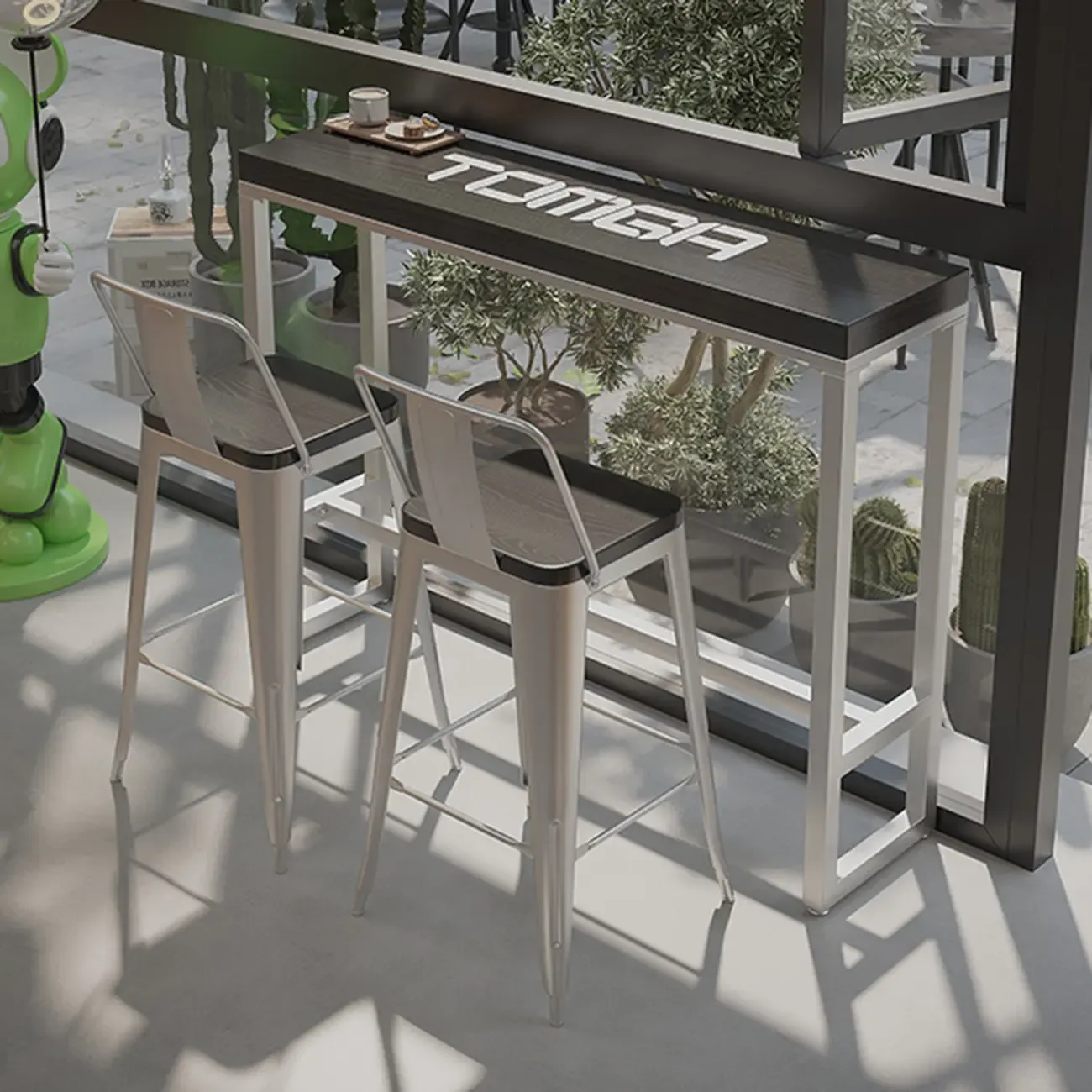 Steampunk Midnight Black Bar Table Set with Backless Stools